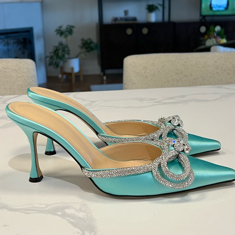 Mach & Mach Double Bow Satin Mules